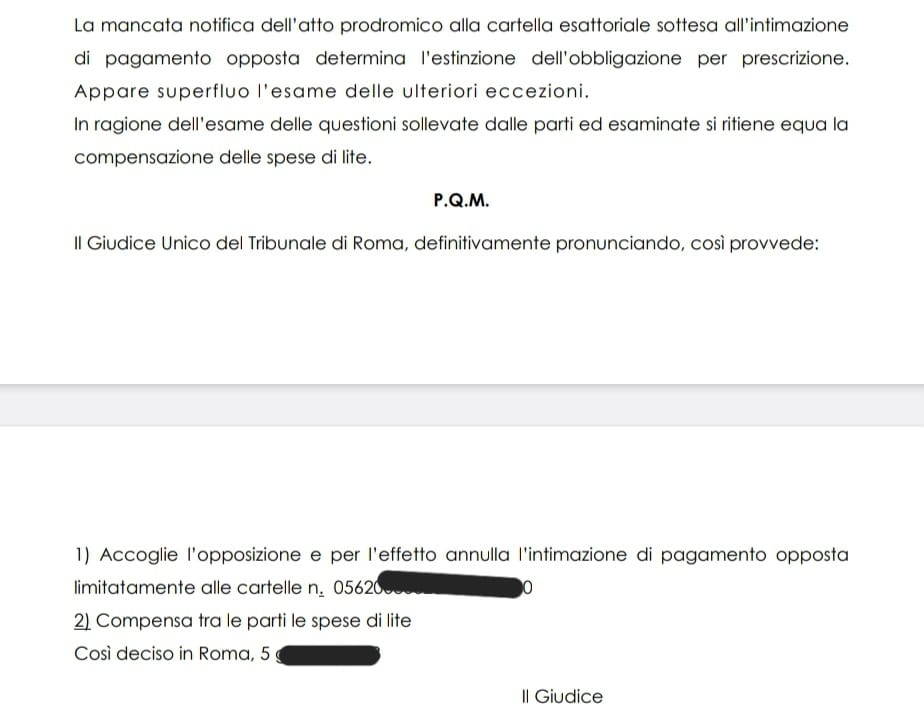 Annullamento sanzioni dispositivo tribunale di Roma